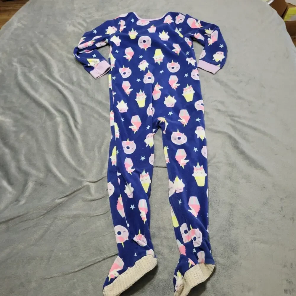 Carters Footed Pajamas Girl Size 5 Blue Unicorn Dessert‎ Cupcake Doughnut PJ